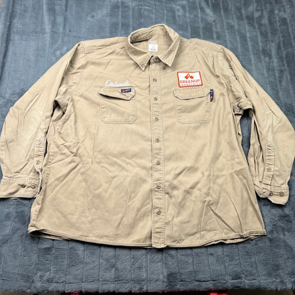 Lapco FR Mens 3XL Khaki Flame Resistant Work Shirt IKH7 Greenup Industries Patch